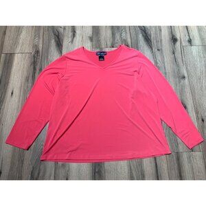 Susan Graver Style Women's Plus Size 2X Long Sleeve V-Neck Top 92% Polyester 8%